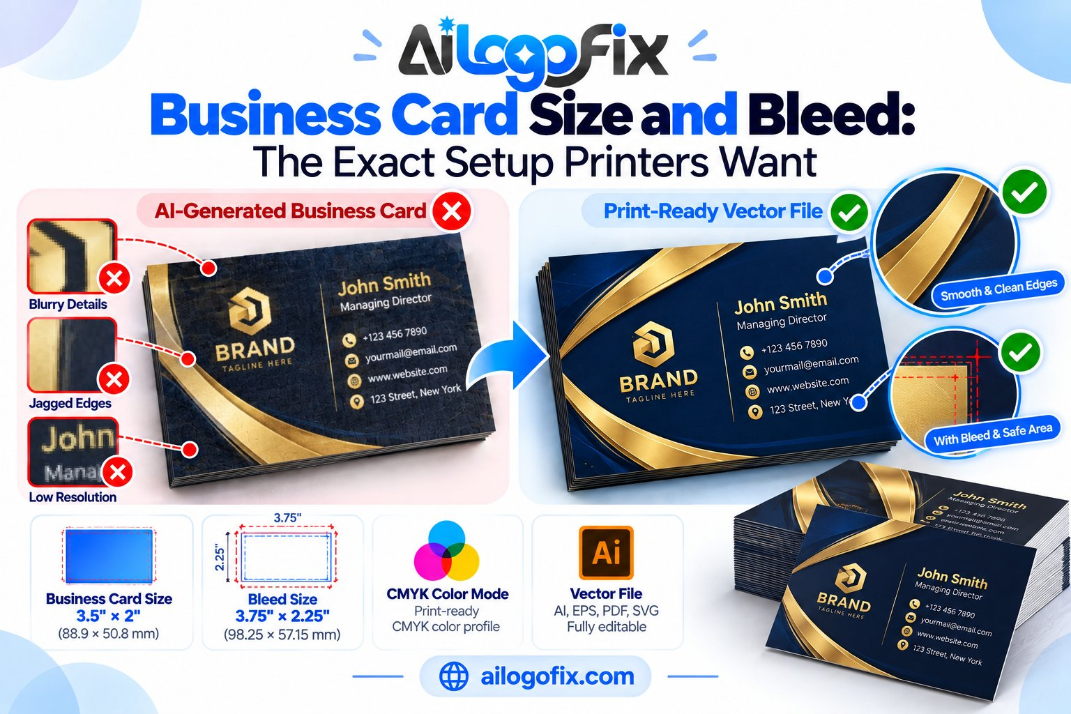 Business card and stationery printing setup with bleed guides