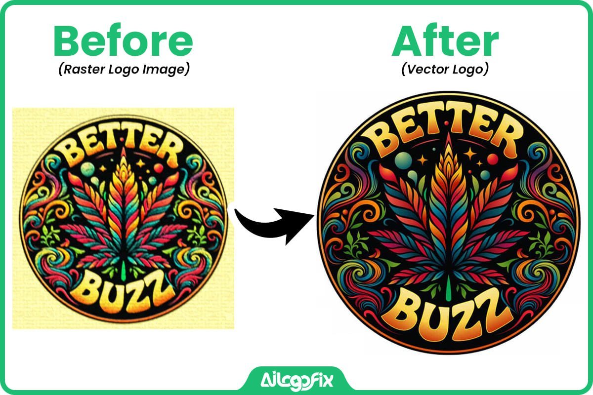Raster to vector logo conversion showing clean scalable vector artwork for professional use