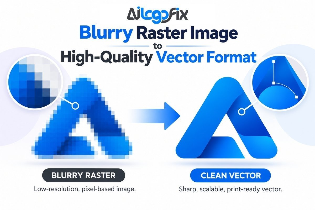 What is a vector file: blurry raster logo converted to a clean scalable vector file by AiLogoFix
