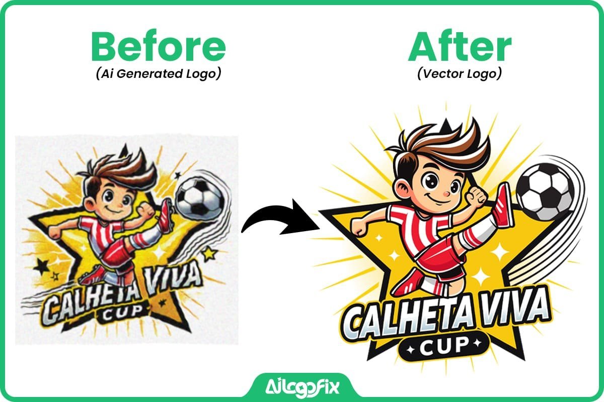 AI-generated logo professional cleanup before and after example by AiLogoFix