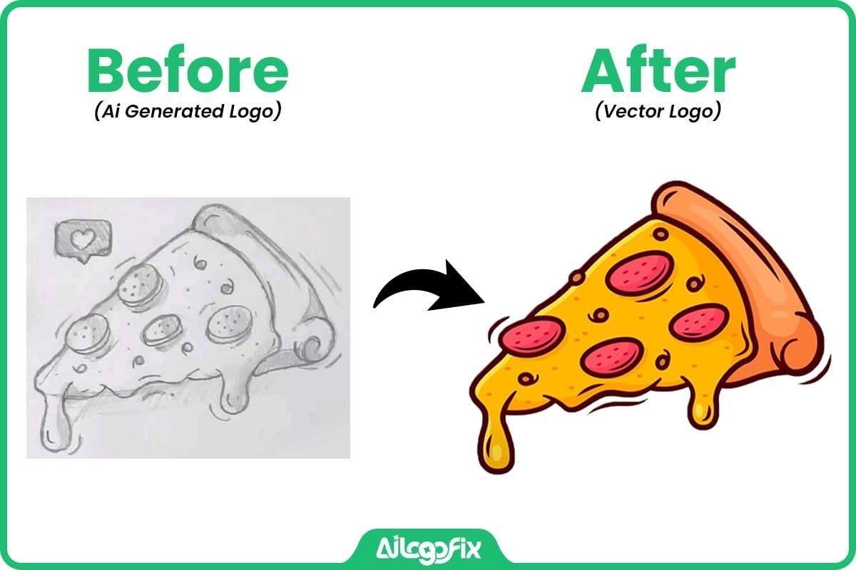 Sketch to vector conversion of a hand-drawn pizza illustration into clean vector artwork
