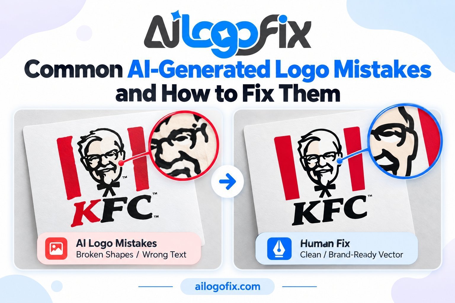 AI logo fix before and after showing corrected logo flaws