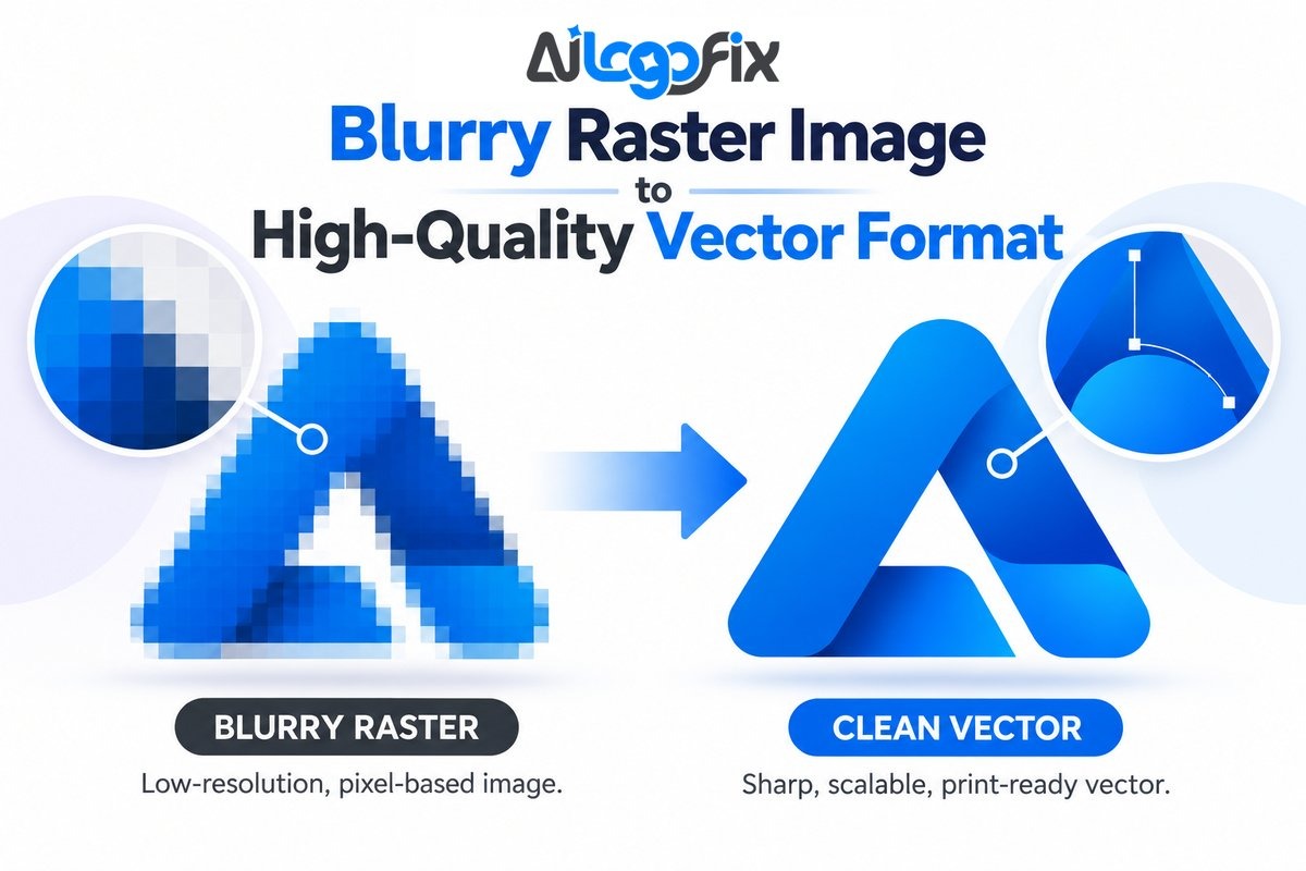 Blurry AI logo to vector redraw comparison at large print size